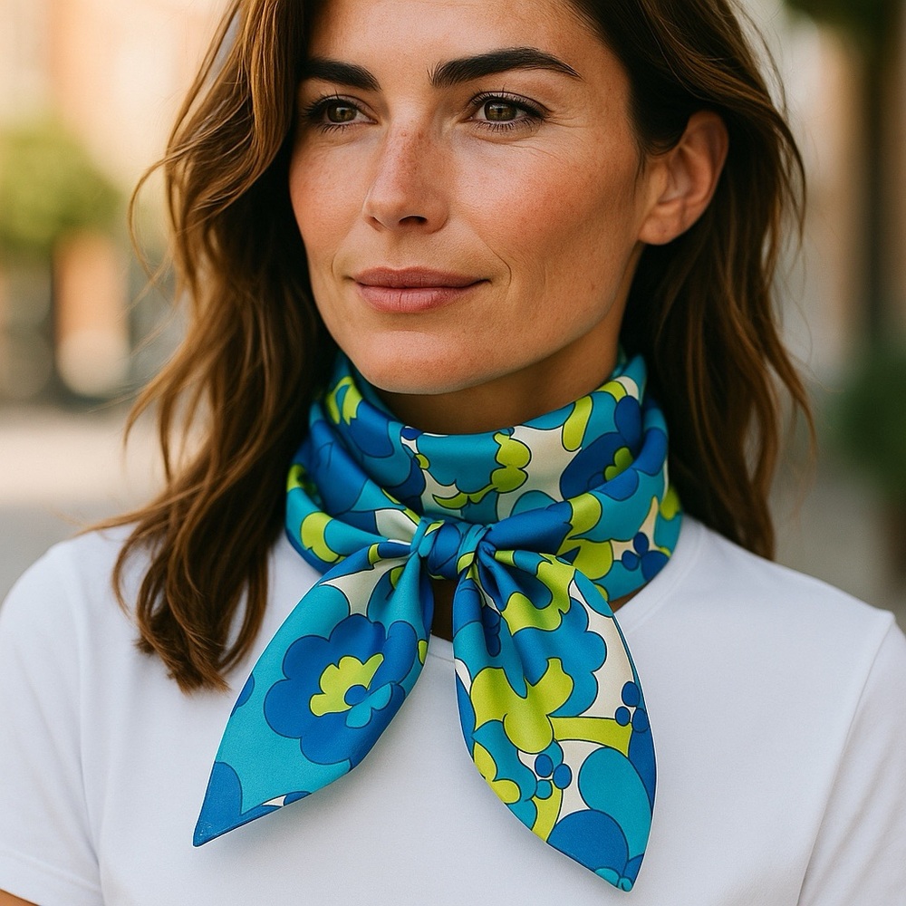 NWT SILKLETTE 100% Silk Abstract Floral Bandana - Picture 3 of 9